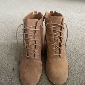 Tan Lucky Brand Lace-Up Ankle Boots
